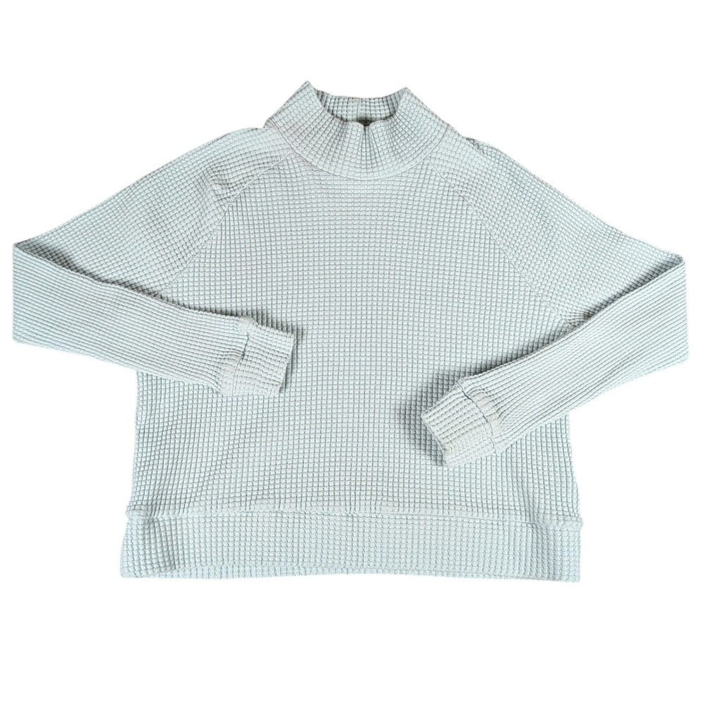 The North Face Womens Waffle Knit Mock Neck Pullover Sweater Light Blue Raglan